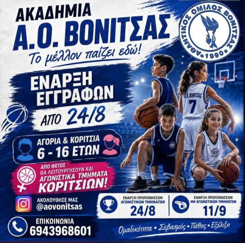 Ξεκίνησαν οι εγγραφές στις Ακαδημίες του ΑΟ ΒΟΝΙΤΣΑΣ