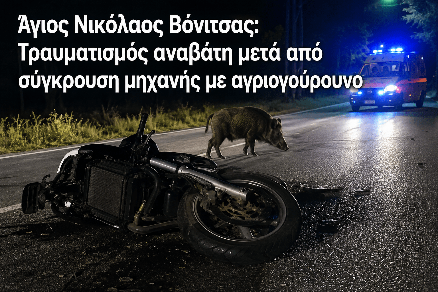Άγιος Νικόλαος Βόνιτσας: Τραυματισμός αναβάτη μετά από σύγκρουση μηχανής με αγριογούρουνο