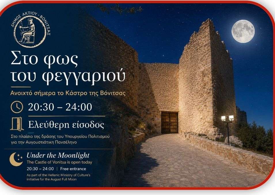 Ανοιχτό την Παρασκευή 28.8 το Κάστρο της Βόνιτσας για την Αυγουστιάτικη Πανσέληνο